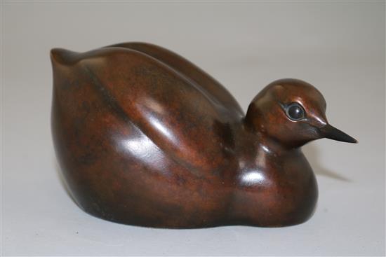 A Simon Gudgeon bronze model Little Grebe, L.5.5in.